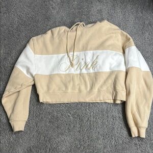 PINK Victoria's Secret Beige and White Women's Cropped Sweatshirt